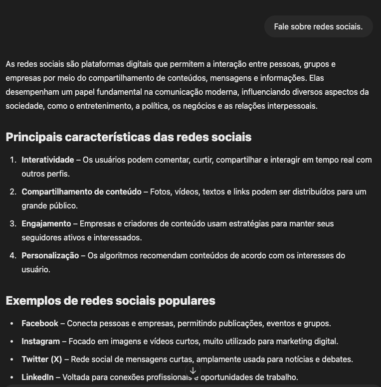 prompt simples "fale sobre redes sociais"