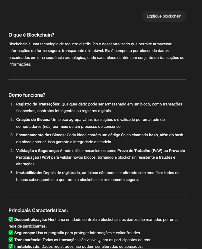 exemplo simples "explique blockchains"